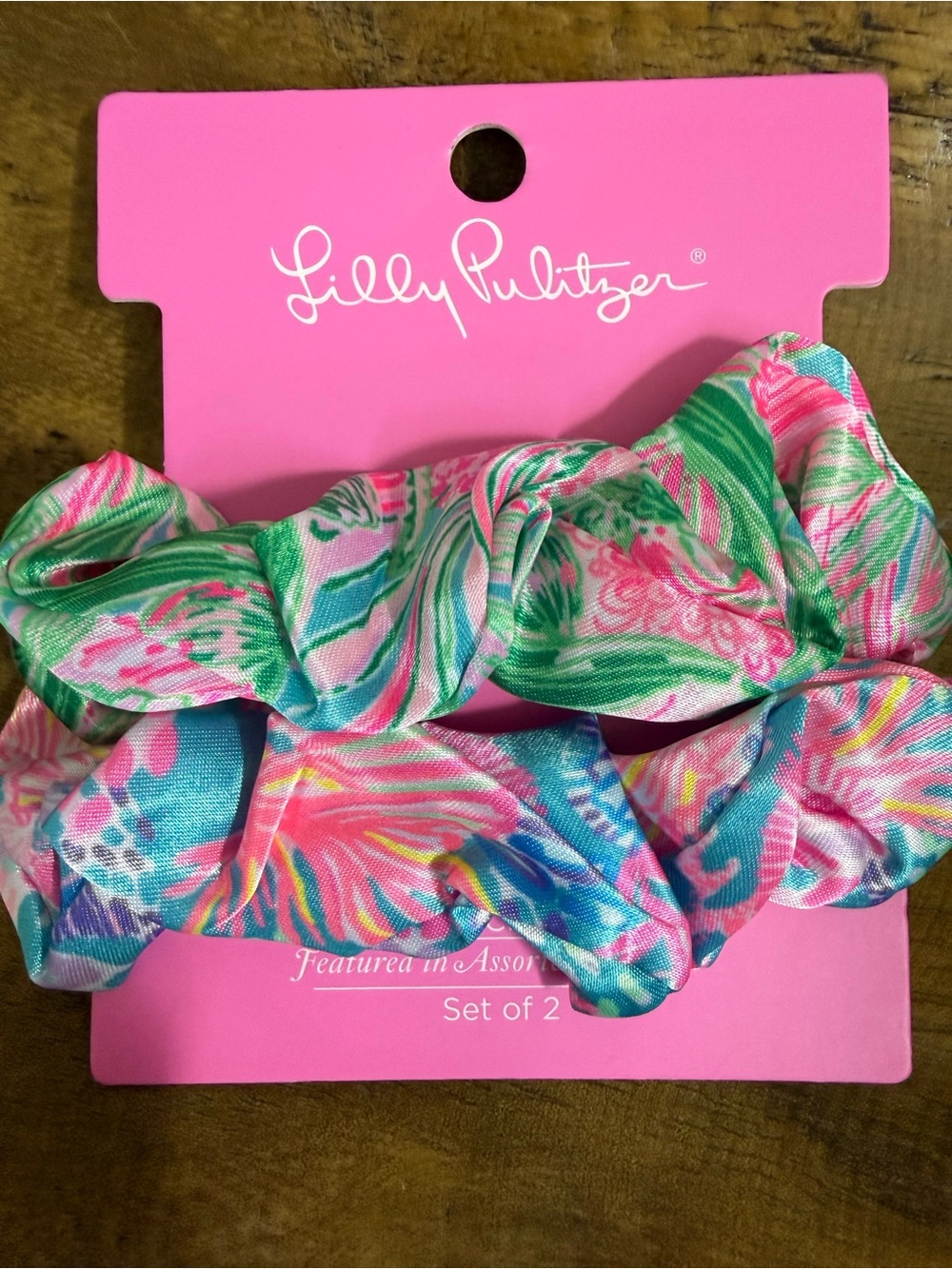 Lilly Pulitzer  Pink & Green Floral Scrunchie Set of 2